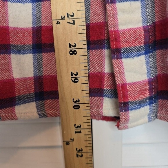 HOLLISTER Flannel Long Sleeve Button Up Shirt Red Blue Plaid Men Medium Western - Picture 14 of 15